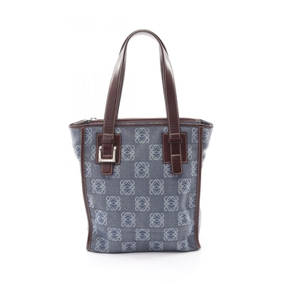 ロエベ LOEWE リピート アナグラム トートバッグ バッグ キャンバス レザー レディース ネイビー系 / ブラウン系 【中古】