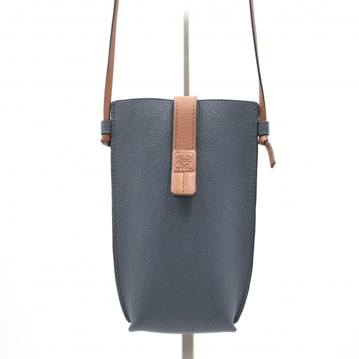 LOEWE(ロエベ)ゲートポケット ショルダーバッグ スマホショルダー ネイビー×ブラウン レザー アナグラム レディース 【中古】
