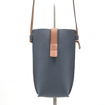 LOEWE(ロエベ)ゲートポケット ショルダーバッグ スマホショルダー ネイビー×ブラウン レザー アナグラム レディース 【中古】