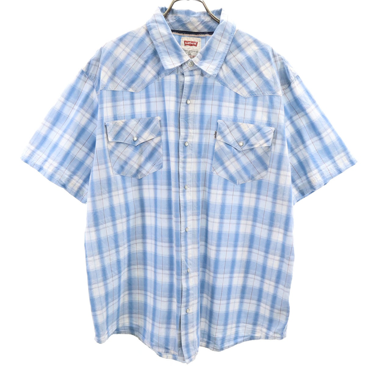 Levi's リーバイス チェック柄 半袖 ウエスタンシャツ XL ブルー系
