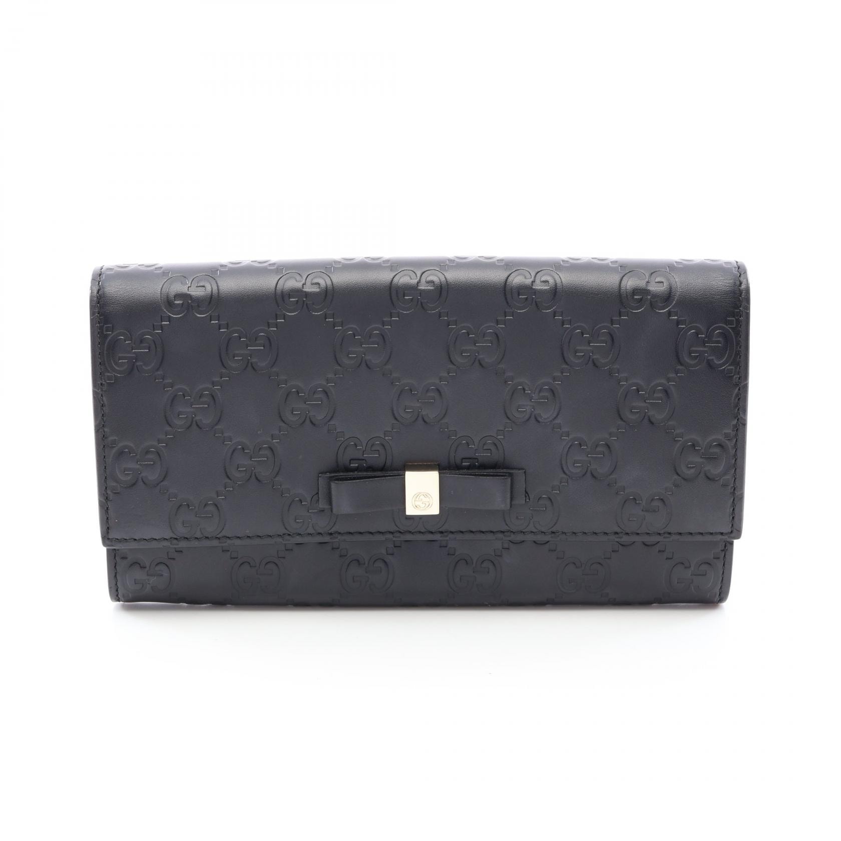 グッチ GUCCI グッチシマ コンチネンタルウォレット 二つ折り長財布 財布 レザー レディース ブラック系 【中古】