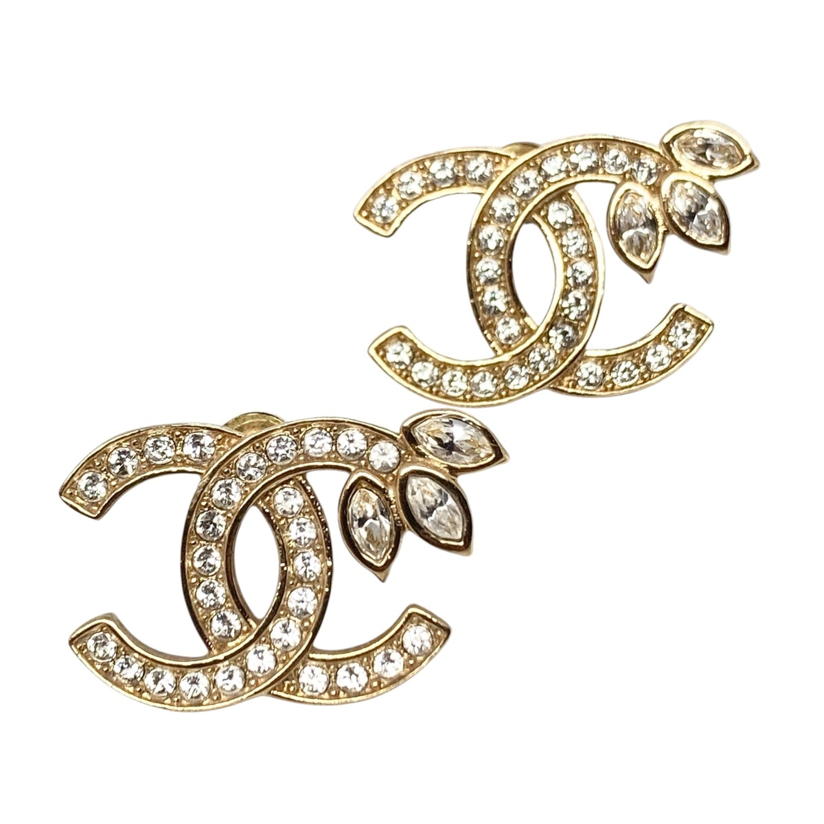 CHANEL シャネル ラインストーン リーフ ココマーク ピアス ゴールド B22K刻印  レディース【中古】
