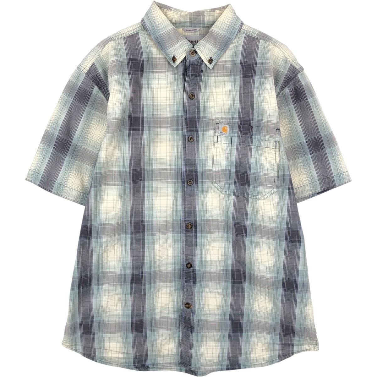 古着 カーハート Carhartt RELAXED FIT オンブレチェック ボタンダウン 半袖 ワークシャツ メンズL相当/eaa668095