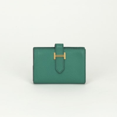 エルメス HERMES ベアンミニ ベアン ミニ 小銭入れ付き 財布 二つ折り財布 ミニ財布 ミニウォレット エプソン ヴェールヴェルティゴ Vert Vertigo グリーン Green 緑 ゴールド金具 ヴォーエプソン