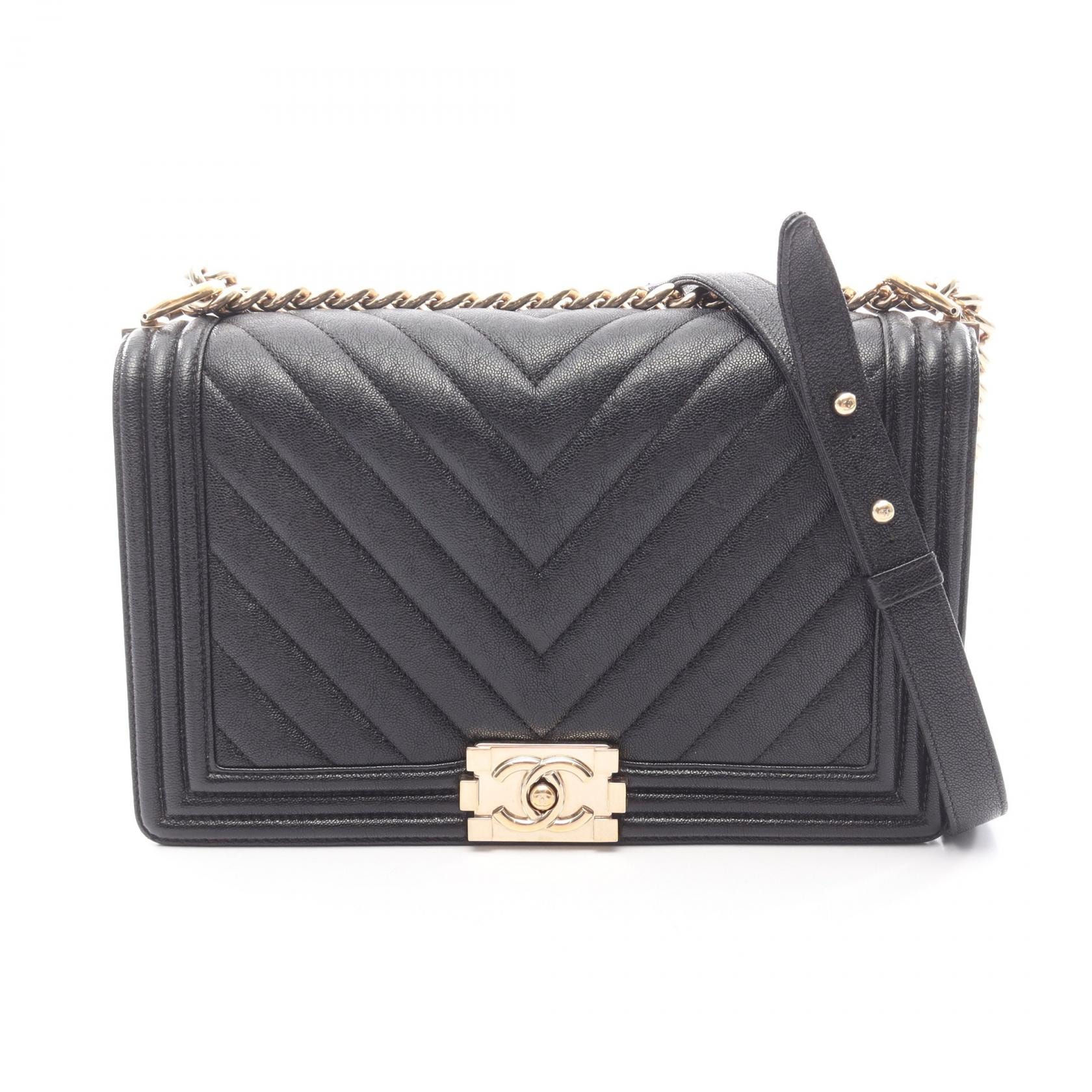 シャネル CHANEL ボーイシャネル ラージ シェブロン ショルダーバッグ バッグ キャビアスキン(グレインドカーフ) レディース ブラック系 【中古】