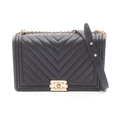シャネル CHANEL ボーイシャネル ラージ シェブロン ショルダーバッグ バッグ キャビアスキン(グレインドカーフ) レディース ブラック系 【中古】