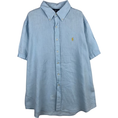 古着 ラルフローレン Ralph Lauren CUSTOM FIT 半袖 リネン ボタンダウンシャツ メンズXL相当/eaa649206