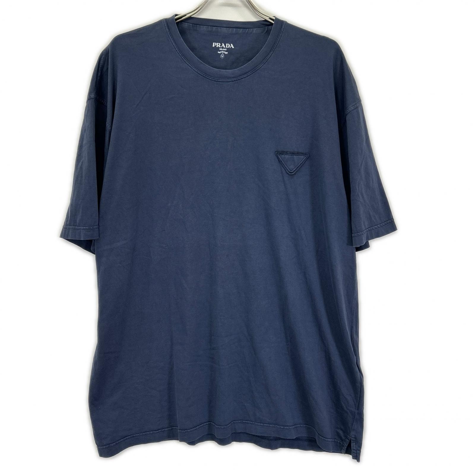 プラダ UJN852 S232 ネイビー トライアングルロゴ コットン 半袖Tシャツ XL