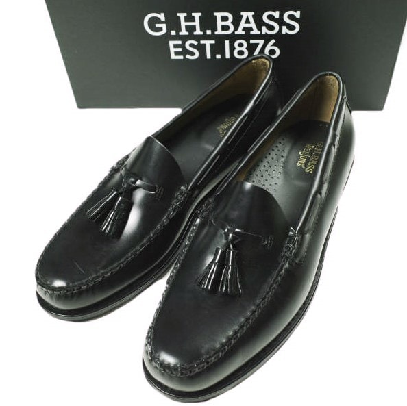新品 G.H.BASS ジーエイチバス 11015H LARKIN (LEATHER SOLE) ラーキン タッセルローファー US10.5(28.5cm) BLACK Weejuns レザー 革靴 シューズ g25980