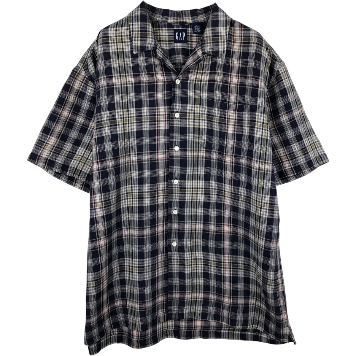 古着 90年代 ギャップ GAP オールドギャップ チェック柄 半袖 オープンカラー リネンシャツ ボックスシャツ メンズL相当 ヴィンテージ/eaa641562