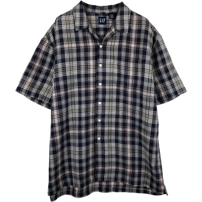 古着 90年代 ギャップ GAP オールドギャップ チェック柄 半袖 オープンカラー リネンシャツ ボックスシャツ メンズL相当 ヴィンテージ/eaa641562