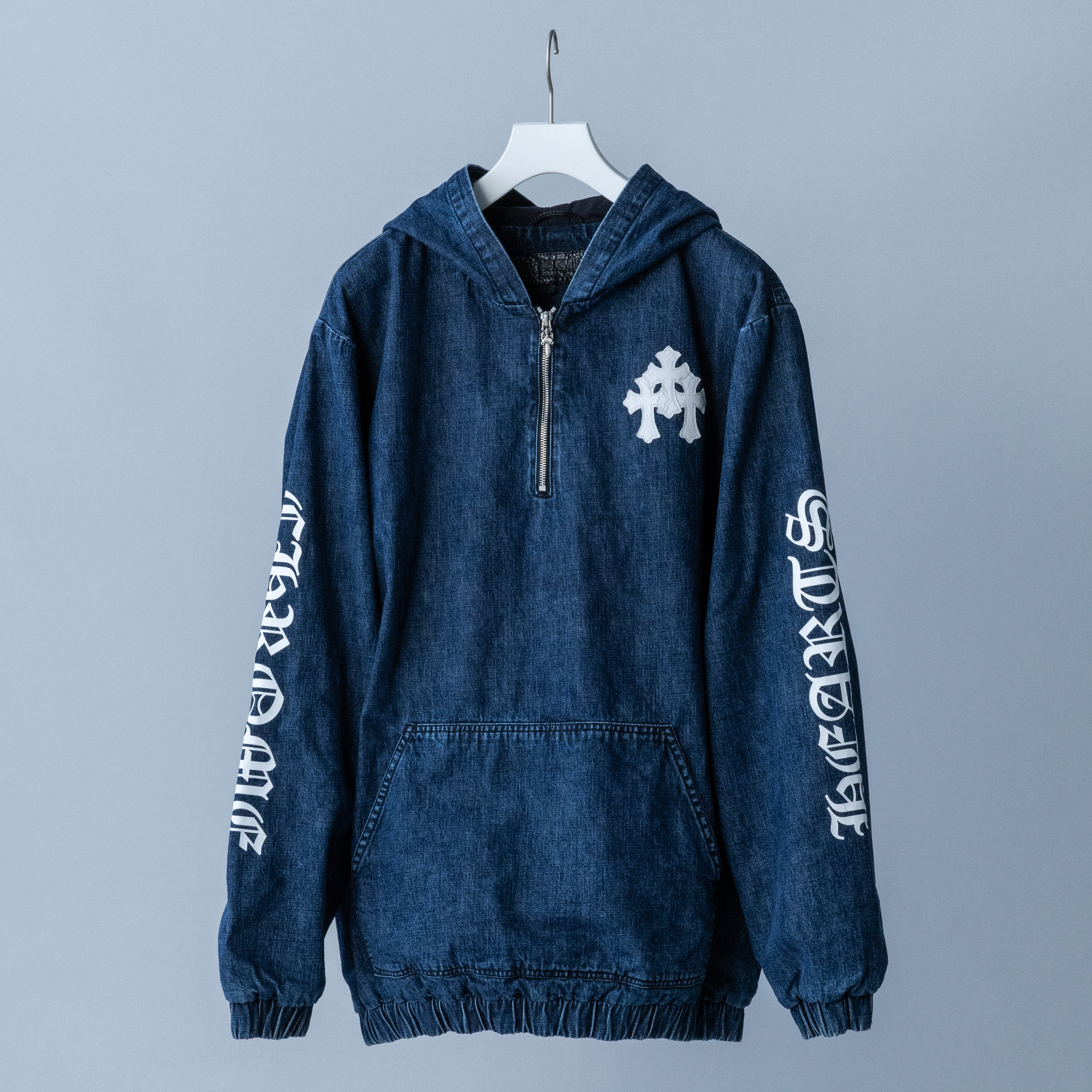 Chrome Hearts Half Zip Denim Anorak Hoodie "Blue/White"