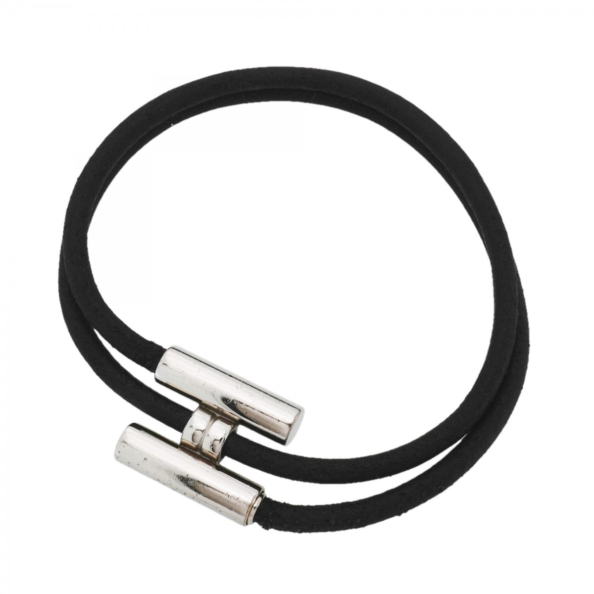 【6jdb0408】エルメス ブレスレット トゥルニ メタル レザー シルバー ブラック【中古】レディース