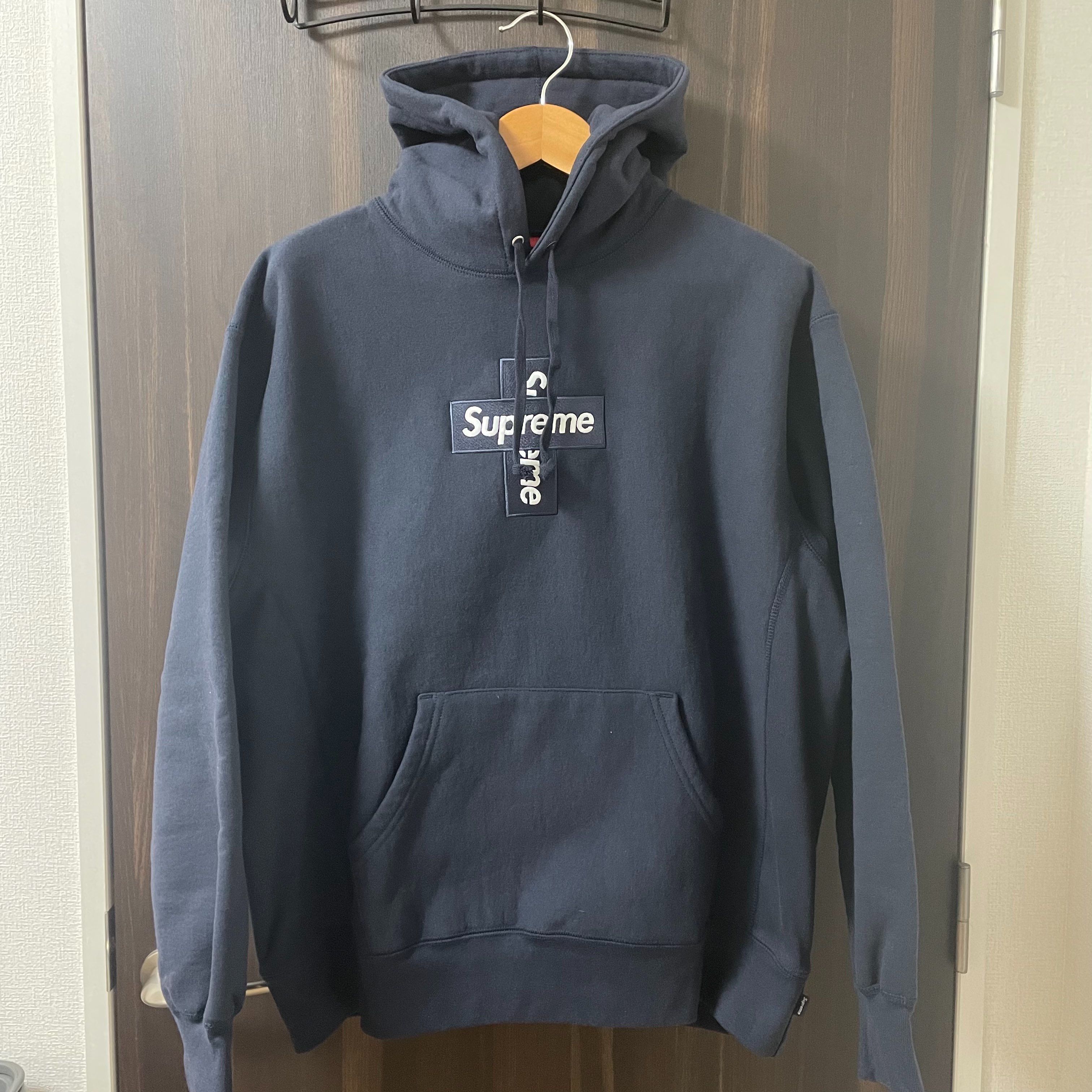 Supreme Cross Box Logo Hooded Sweatshirt "Navy"