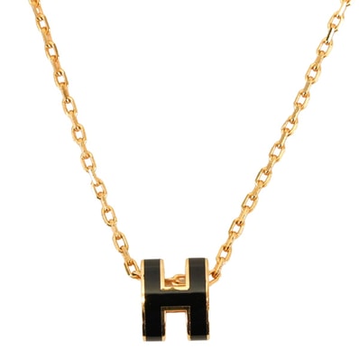 【渋谷並木橋店】HERMES エルメス ネックレス ミニ ポップアッシュ ペンダント 黒 (ブラック) ゴールドプレーテッド/ラッカー 新品同様【中古】