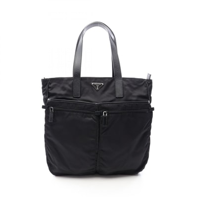 プラダ PRADA 三角プレート トートバッグ バッグ ナイロン サフィアーノレザー メンズ ブラック系 【中古】