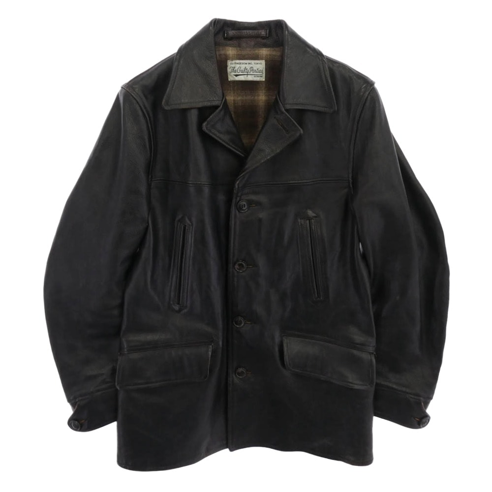 WACKO MARIA ワコマリア レザージャケット LEATHER CAR COAT 裏地チェック レザー カーコート ブラック系 M【中古】