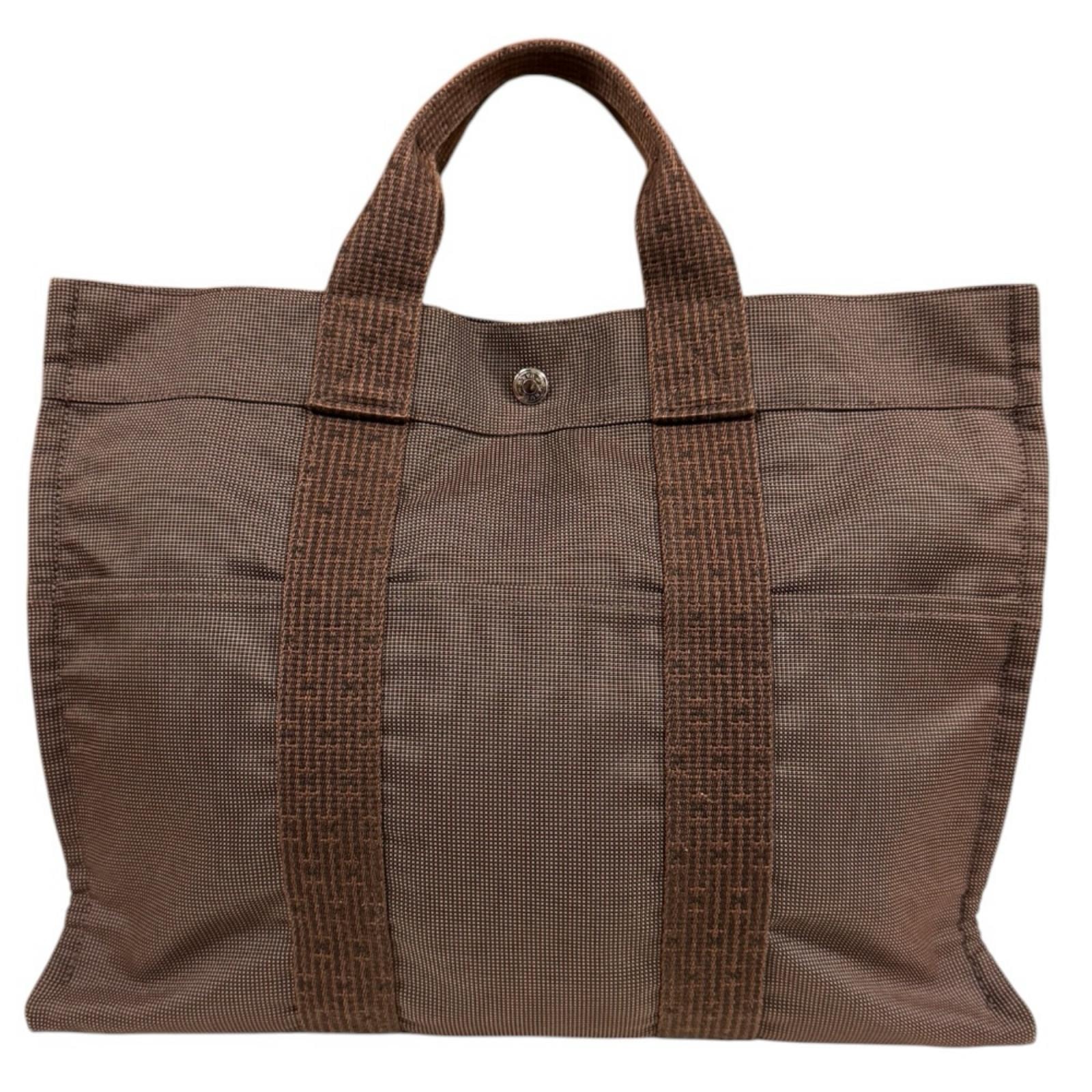 エルメス トートMM エールライン トートバッグ キャンバス ブラウン レディース HERMES  中古