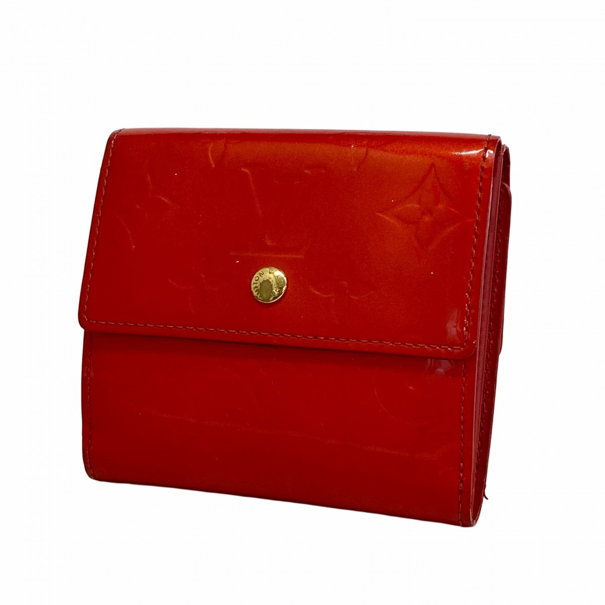 【6db2197-k】ルイヴィトン 三つ折り財布 ヴェルニ ポルトモネビエカルトクレディ M91169 ルージュ ゴールド金具【中古】レディース