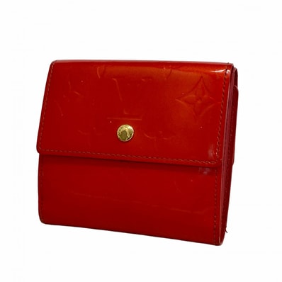 【6db2197-k】ルイヴィトン 三つ折り財布 ヴェルニ ポルトモネビエカルトクレディ M91169 ルージュ ゴールド金具【中古】レディース