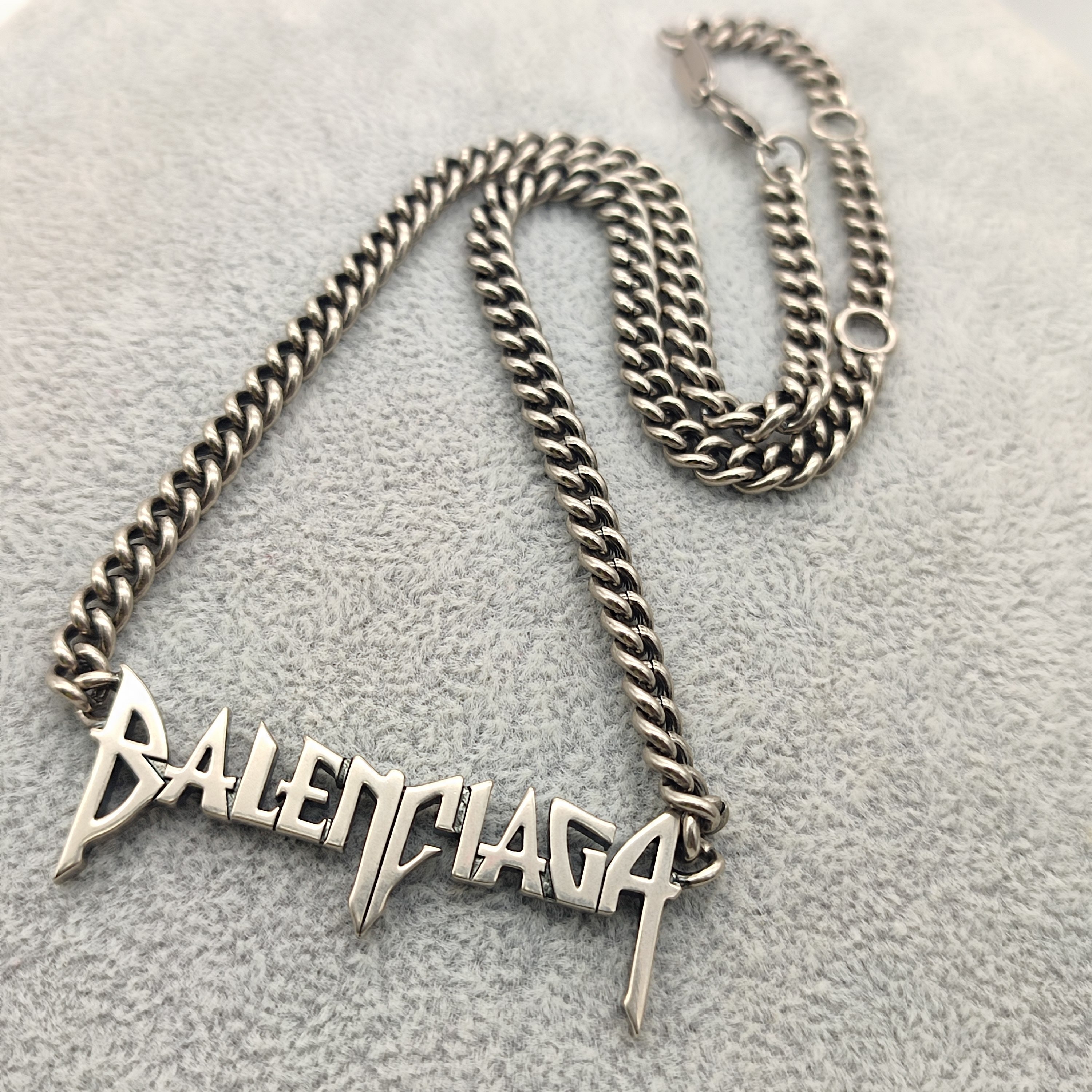 BALENCIAGA Typo Metal Necklace "Silver"