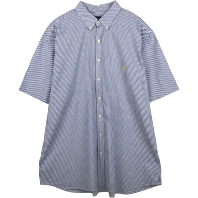 古着 ラルフローレン Ralph Lauren RL UNTUCKED FIT シアサッカー 半袖 ボタンダウン ストライプシャツ メンズXXL相当/eaa655878