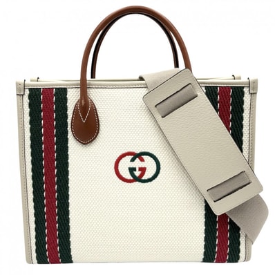 GUCCI グッチ 2WAY インターロッキングG トートバッグ ショルダーバッグ ハンドバッグ 肩掛け 斜め掛け 鞄 かばん 701737 キャンバス レザー アイボリー シルバー金具 レディース 美品【中古品】