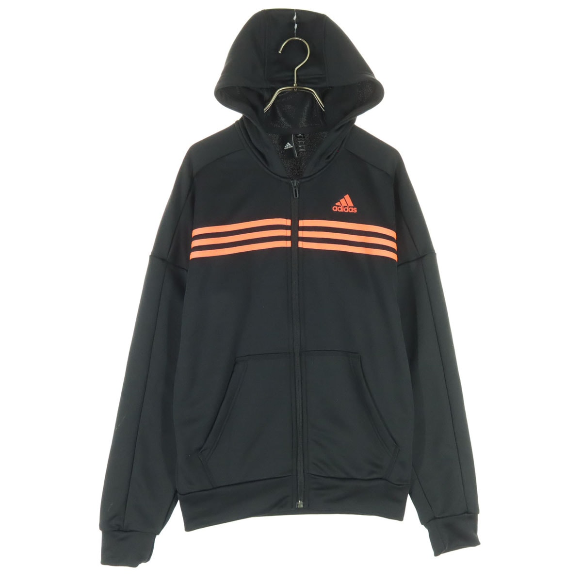 adidas アディダス ワンポイントロゴ 長袖 ジップパーカー S ブラック