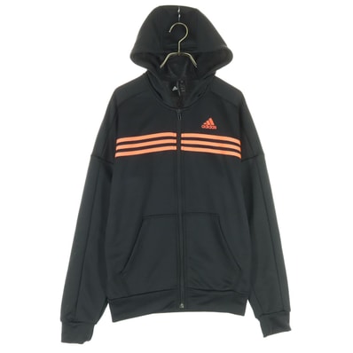 adidas アディダス ワンポイントロゴ 長袖 ジップパーカー S ブラック