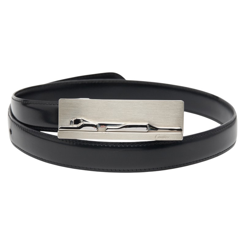 カルティエ パンテール ベルト ブラック シルバー レザー メタル メンズ CARTIER 【中古】