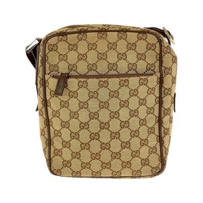 GUCCI グッチ ベージュ ブラウン シルバー金具 GGキャンバス レザー/ ショルダーバッグ ポシェット 506500 【中古】