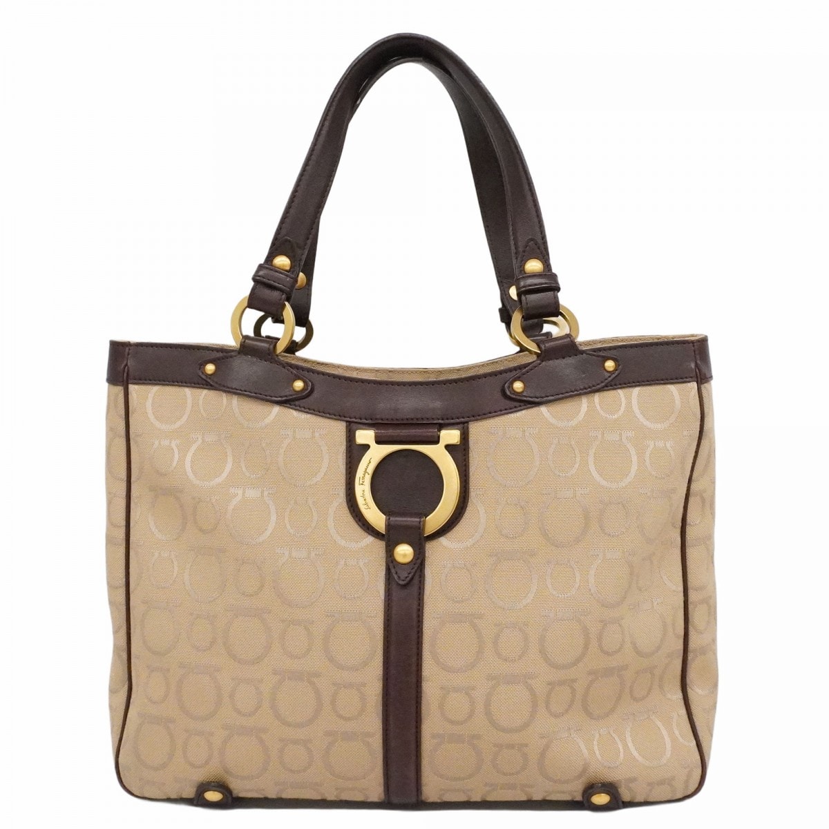 【6dd4360】サルヴァトーレフェラガモ トートバッグ ガンチーニ キャンバス ベージュ ゴールド金具【中古】レディース