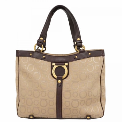 【6dd4360】サルヴァトーレフェラガモ トートバッグ ガンチーニ キャンバス ベージュ ゴールド金具【中古】レディース