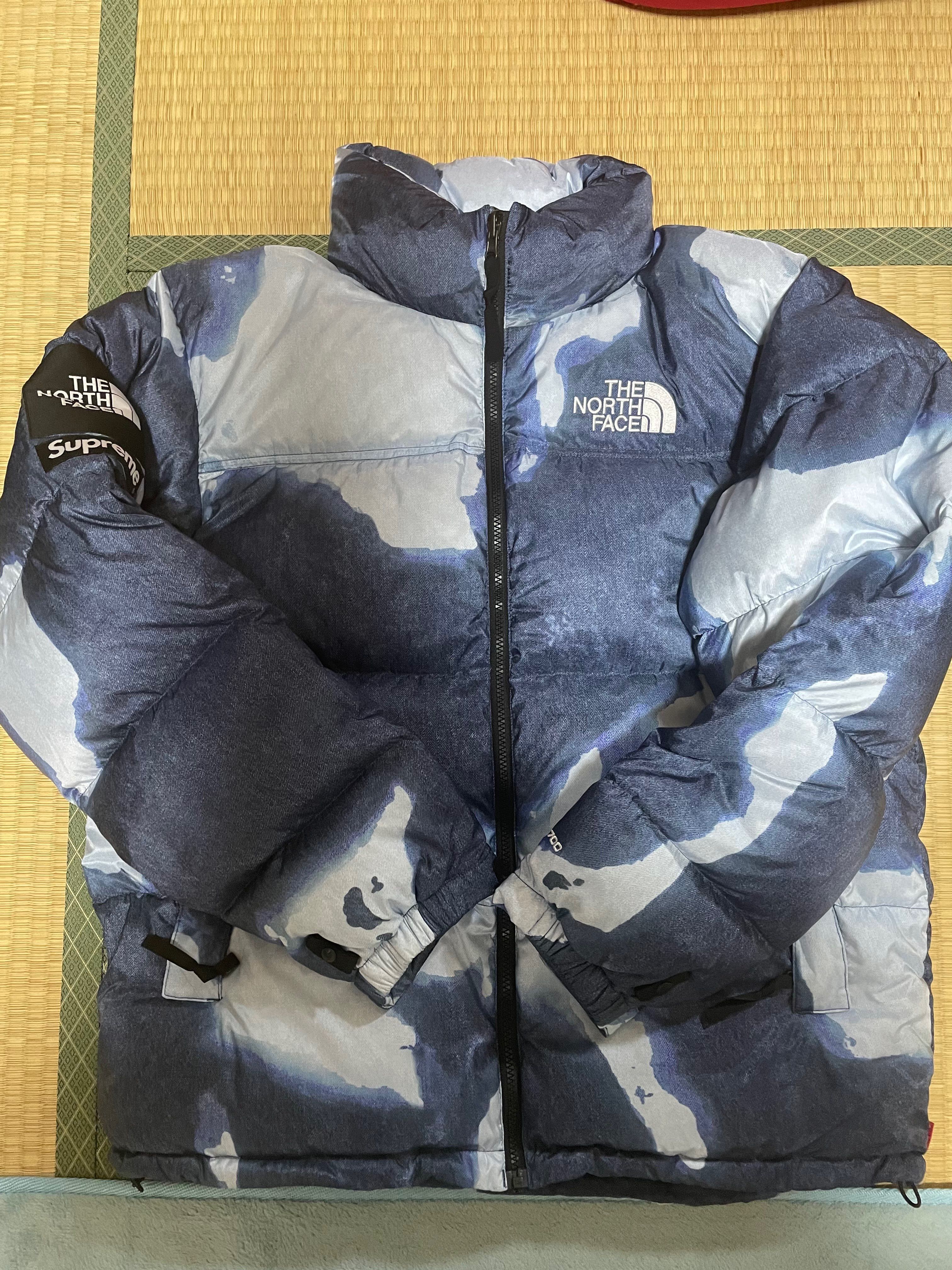 Supreme x The North Face Bleached Denim Print Nuptse Jacket "Indigo"