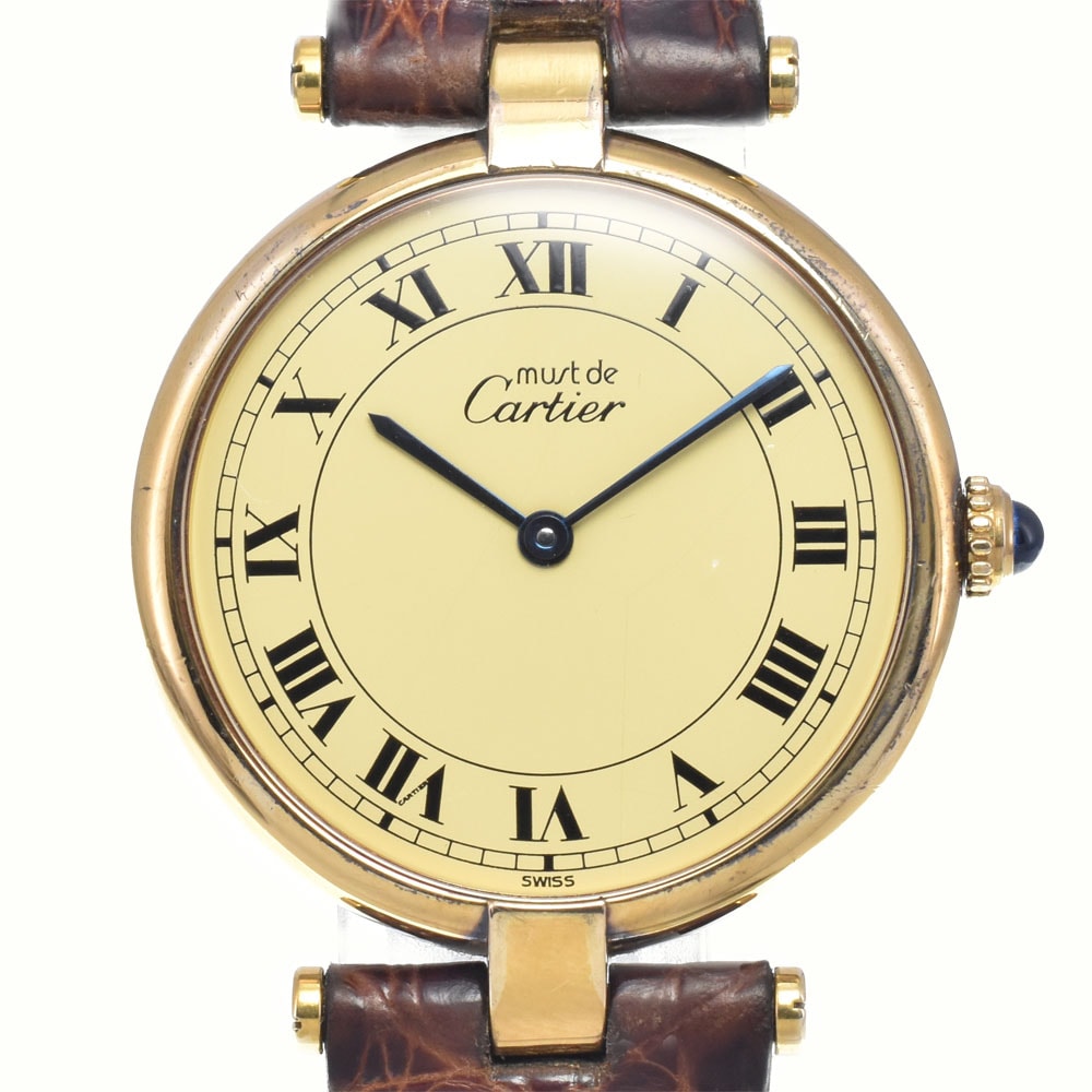 カルティエ CARTIER 83978213 マストVLC LM SV925(GP)/レザー アイボリー クォーツ メンズ 腕時計 M#148416