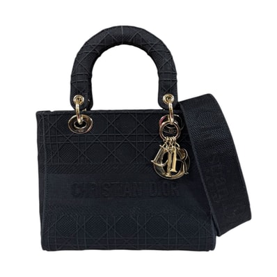 ディオール レディ D-Lite ミディアム ショルダーバッグ キャンバス ブラック レディース Dior 中古