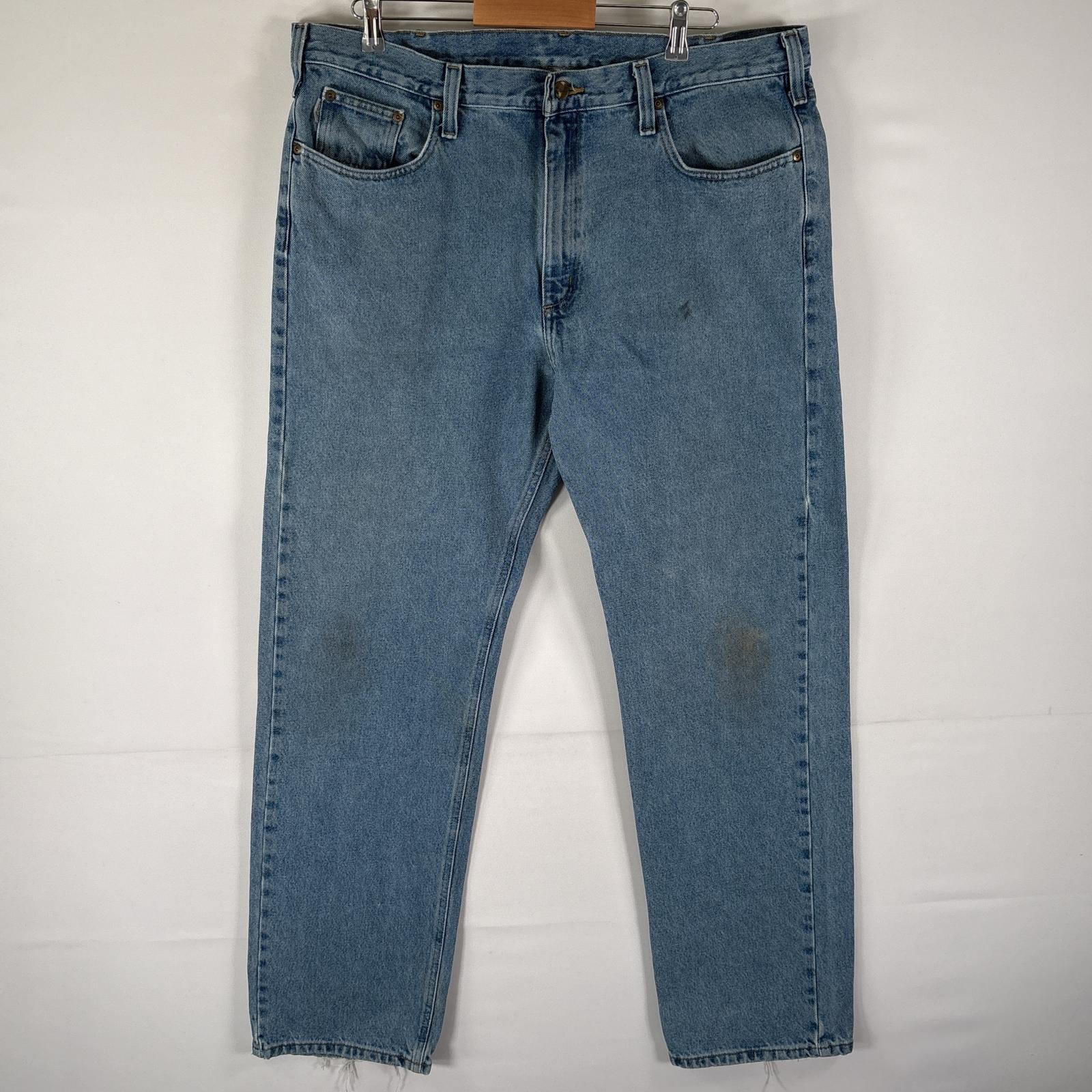 古着 カーハート Carhartt デニムパンツ 5ポケット テーパード ワーク ボタンフライ ヒゲ 色落ち w40 L34  ブルー メンズ