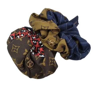 LOUIS VUITTON ルイ・ヴィトン シュシュ LVサークル 2個セット ビーマインドフル モノグラム レオパード ヘアアクセサリー M77011 シルク ブラウン レディース【中古】