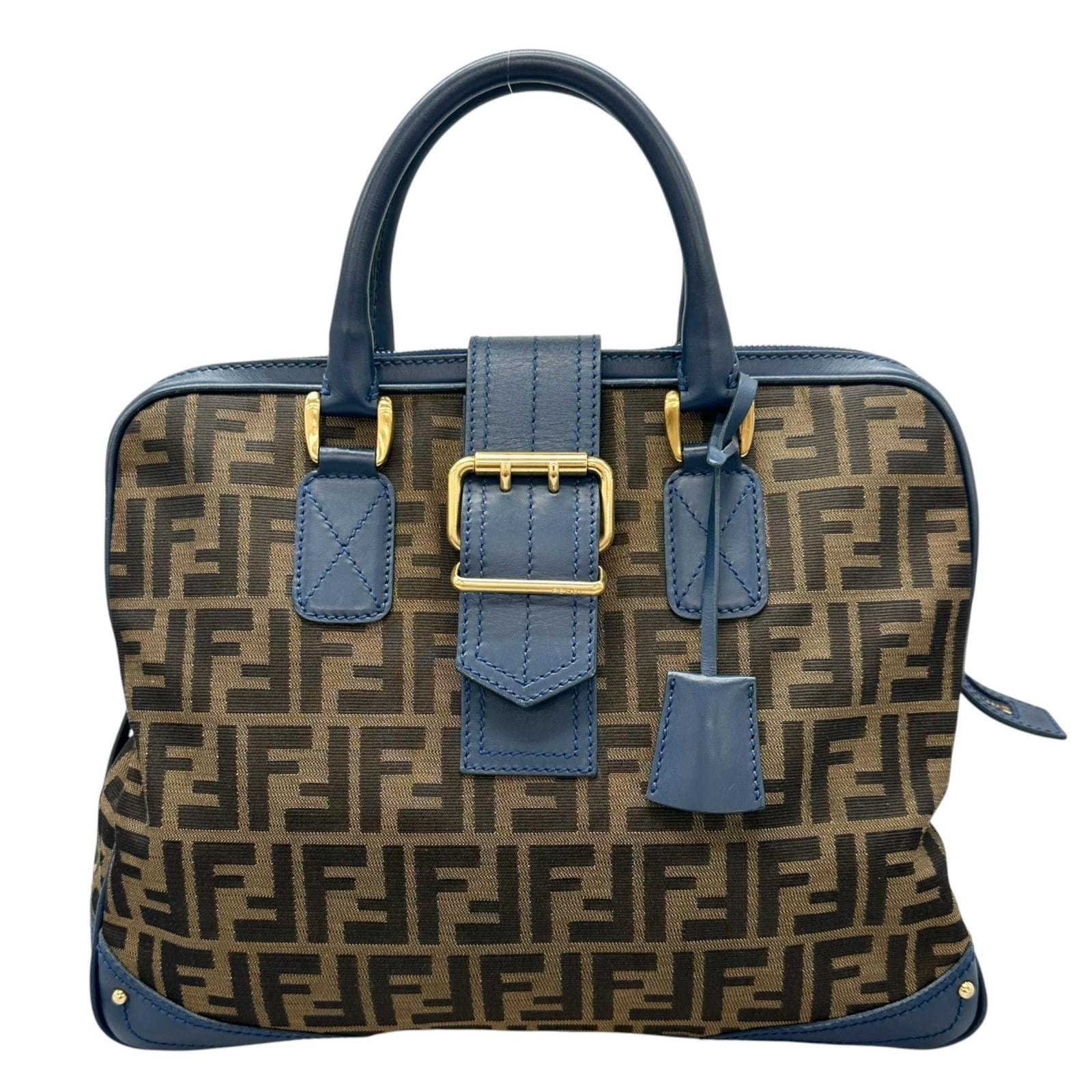 美品 FENDI フェンディ ズッカ 8BN069 ハンドバッグ キャンバス/レザー ブラウン レディース【中古】