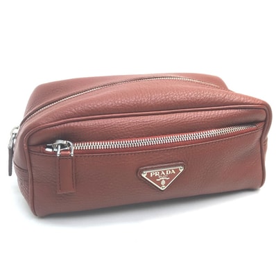 プラダ PRADA 三角ロゴプレート 小物入れ ポーチ レザー レッド