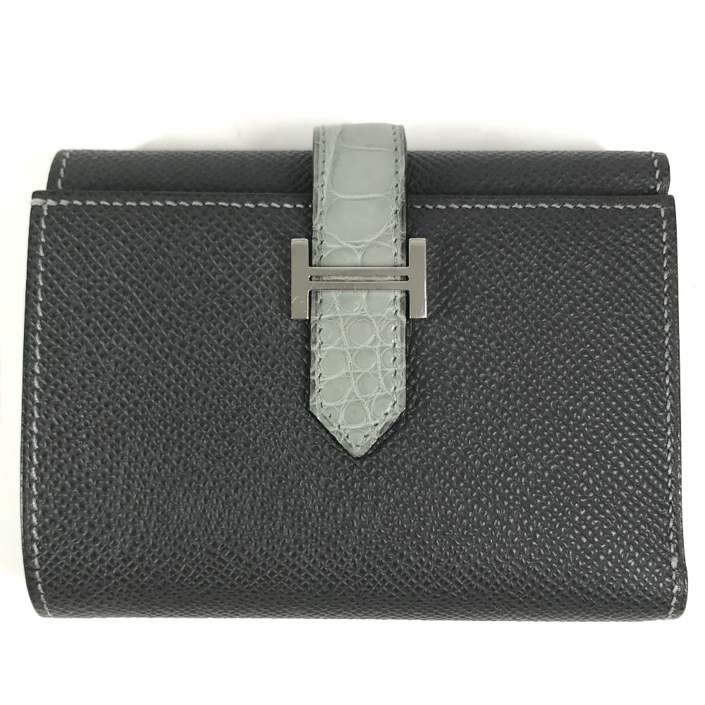 エルメス HERMES ベアンコンビネ ミディアムウォレット 3つ折り財布 エプソン グラファイト/グリネヴェ グレー 美品