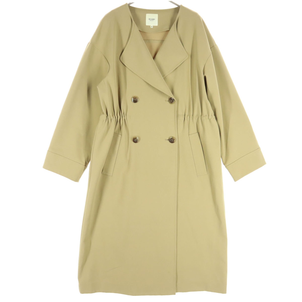 BEAMS HEART ビームスハート 薄手 ウエスト絞り ダブルブレスト ノーカラーコート M ベージュ