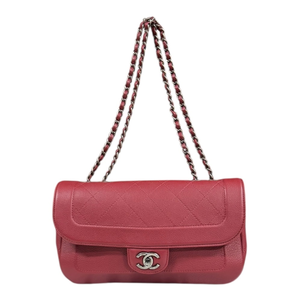 シャネル マトラッセ ショルダーバッグ レザー レッド レディース CHANEL 中古