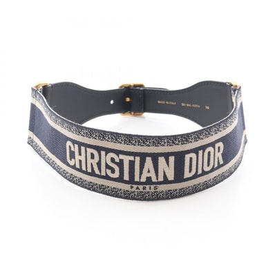 ディオール Dior エンブロイダリー ベルト 衣料品 キャンバス レザー レディース ネイビー系 【中古】