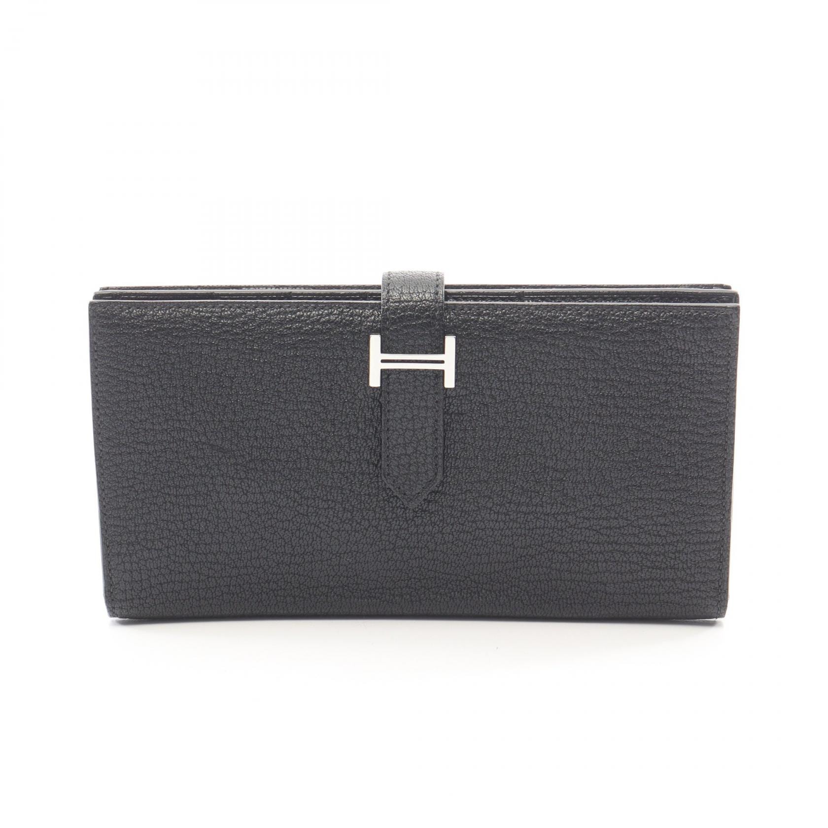 エルメス HERMES ベアンスフレ 二つ折り長財布 財布 シェーブル シェーブル B刻印(2023年製造) レディース ブラック系 【中古】