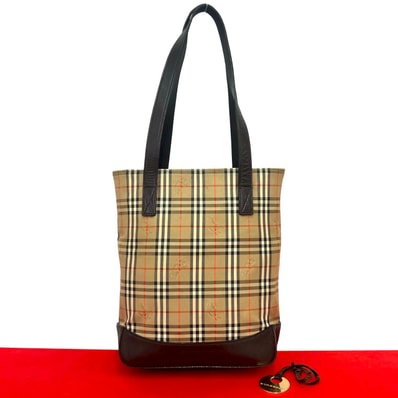 BURBERRY バーバリー ノバチェック 柄 キャンバス レザー トートバッグ ブラウン
43755