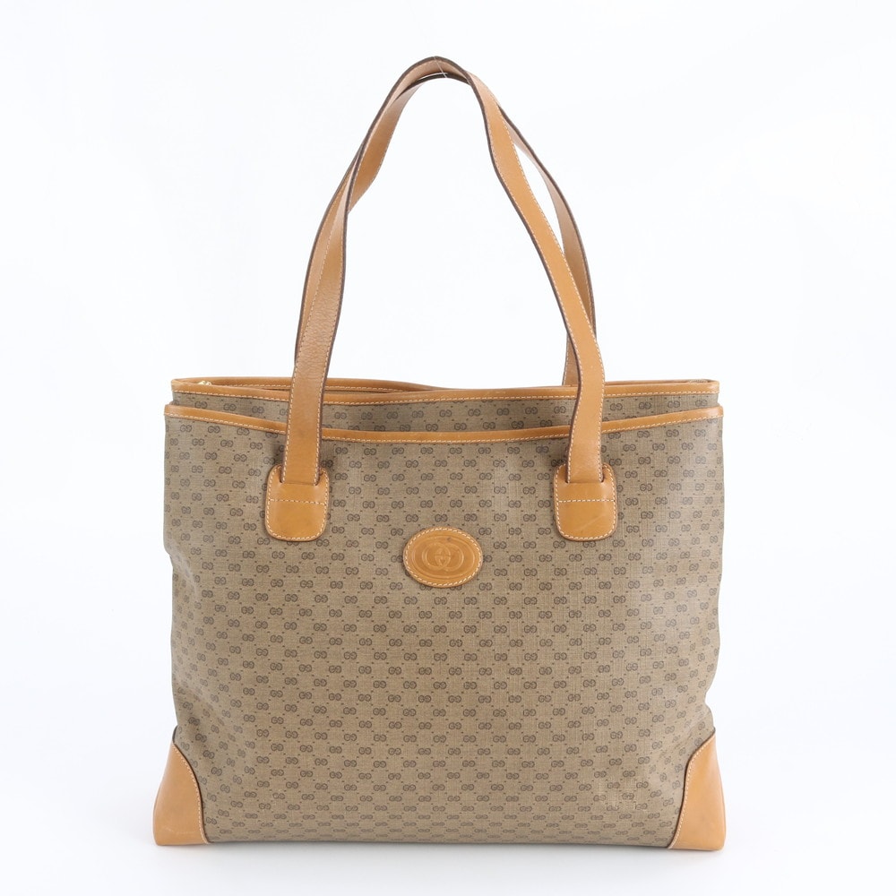 グッチ マイクロGGトート バッグ レザー×コーティングキャンバス