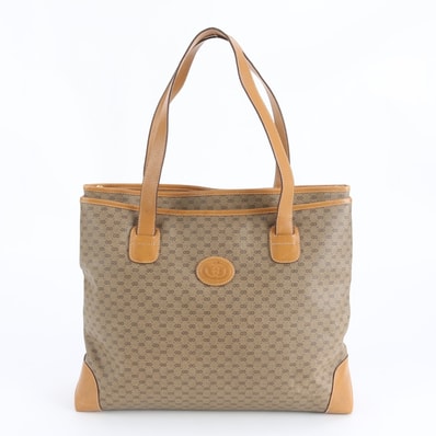 グッチ マイクロGGトート バッグ レザー×コーティングキャンバス