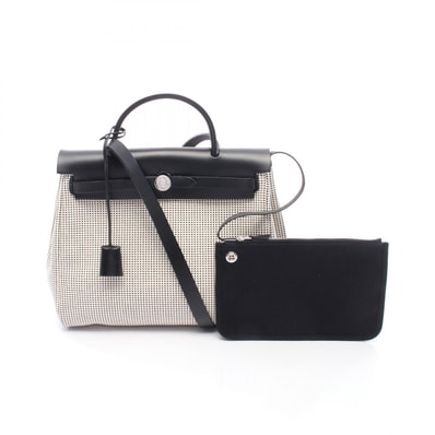 エルメス HERMES エールバッグジップPM 2WAY ハンドバッグ バッグ キャンバス トワルキャドリーユ / ヴァッシュハンター ヴァッシュハンター ホワイト Z刻印(2021年製造) レディース ブラック系 / ホワイト系