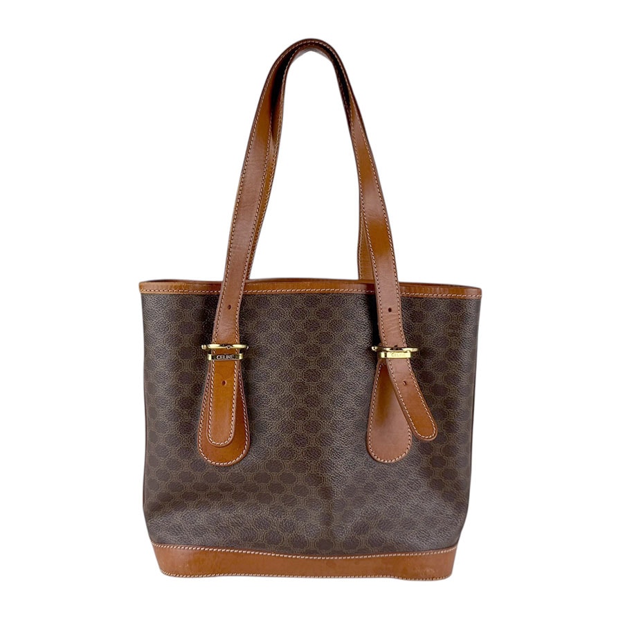 セリーヌ CELINE ハンドバッグ マカダム PVC/レザー ブラウン ゴールド レディース【中古】 z8177